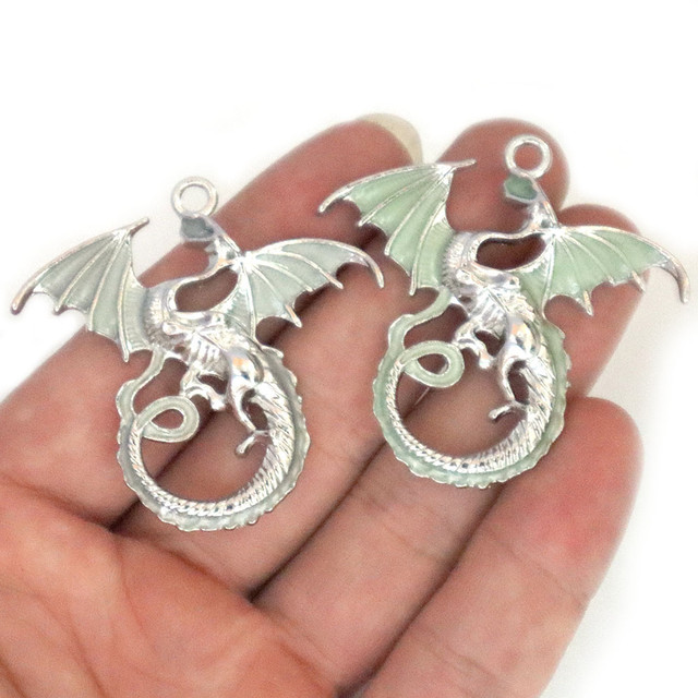 WZNB 5Pcs 43x41mm Dragon Charms for Jewelry Making Alloy Chameleon